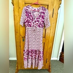 R Vivimos Dress Purple Tiered Floral Cottagecore Rimantic Feminine Size Small